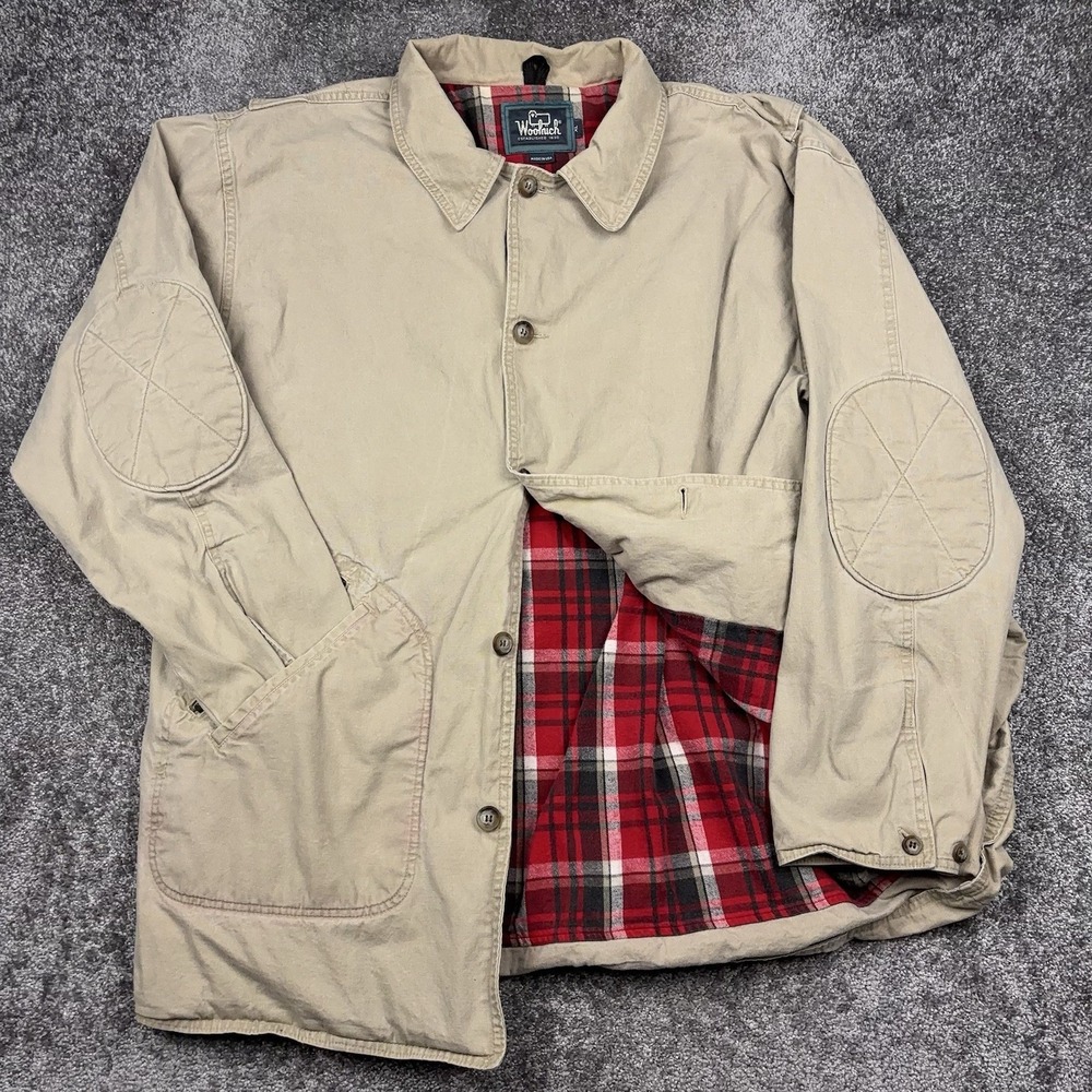 Woolrich Chore Jacket Men's XL Field Coat Flannel Lined Tan Preppy Made in USA